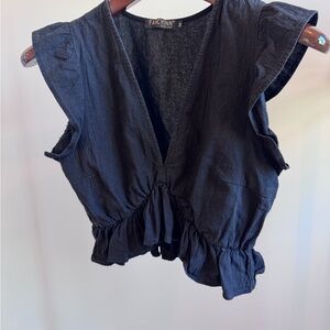Fancyinn Black Ruffle Sleeve Blouse